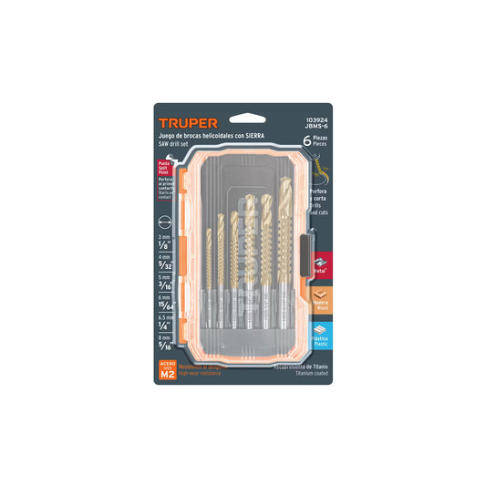 Titanium‑Coated Saw Drill Bit Set – 6 Piece (3–8 mm)