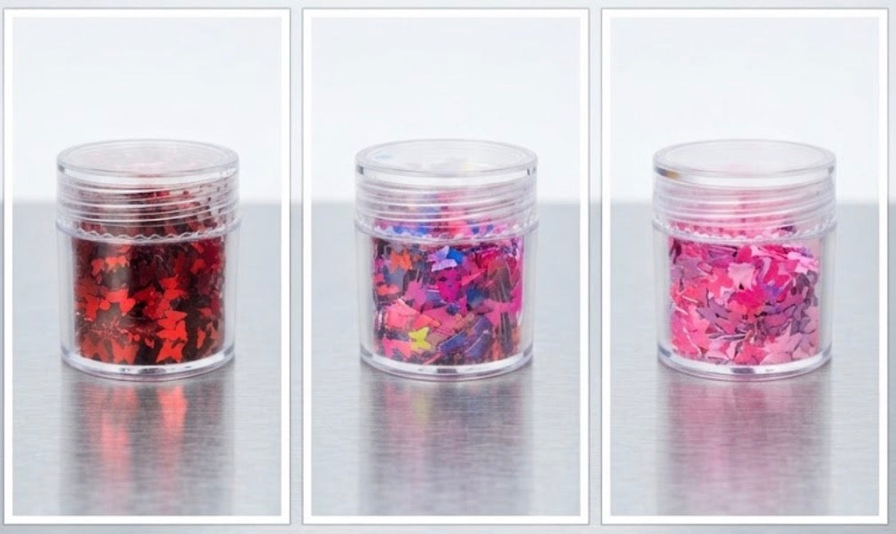 PINK BUTTERFLY GLITTER SEQUINS 3MM 6G PACK