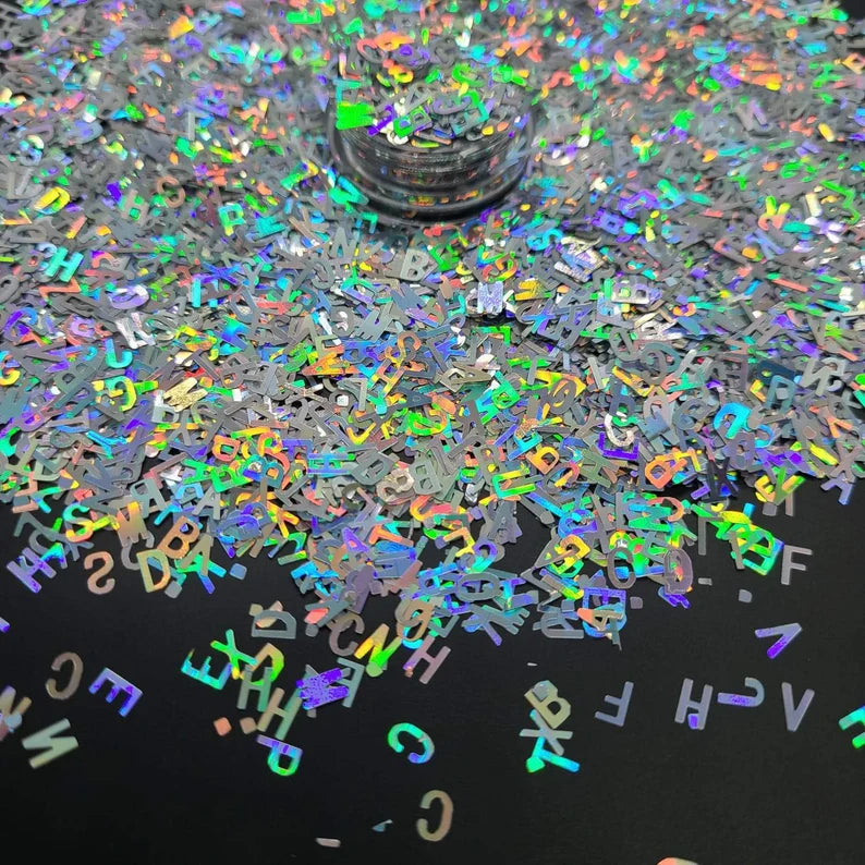 HOLOGRAPHIC GLITTER LETTERS 5PK 5 COLOURS