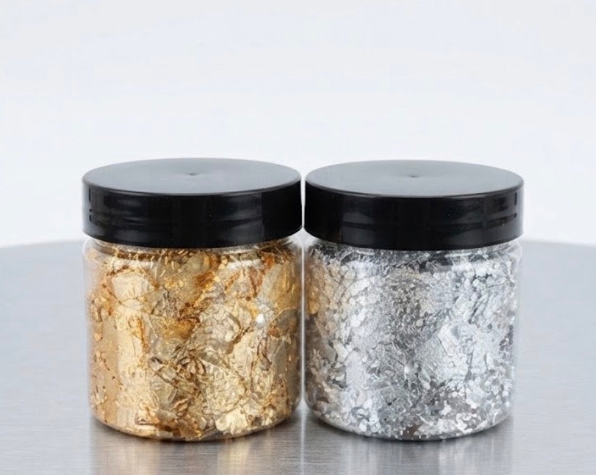 TWIN PACK 25G SILVER AND GOLD FOIL FLAKES FOR RESIN