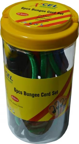 Bungee Cord 6 Piece Set in Plastic Jar 450/600/800 mm
