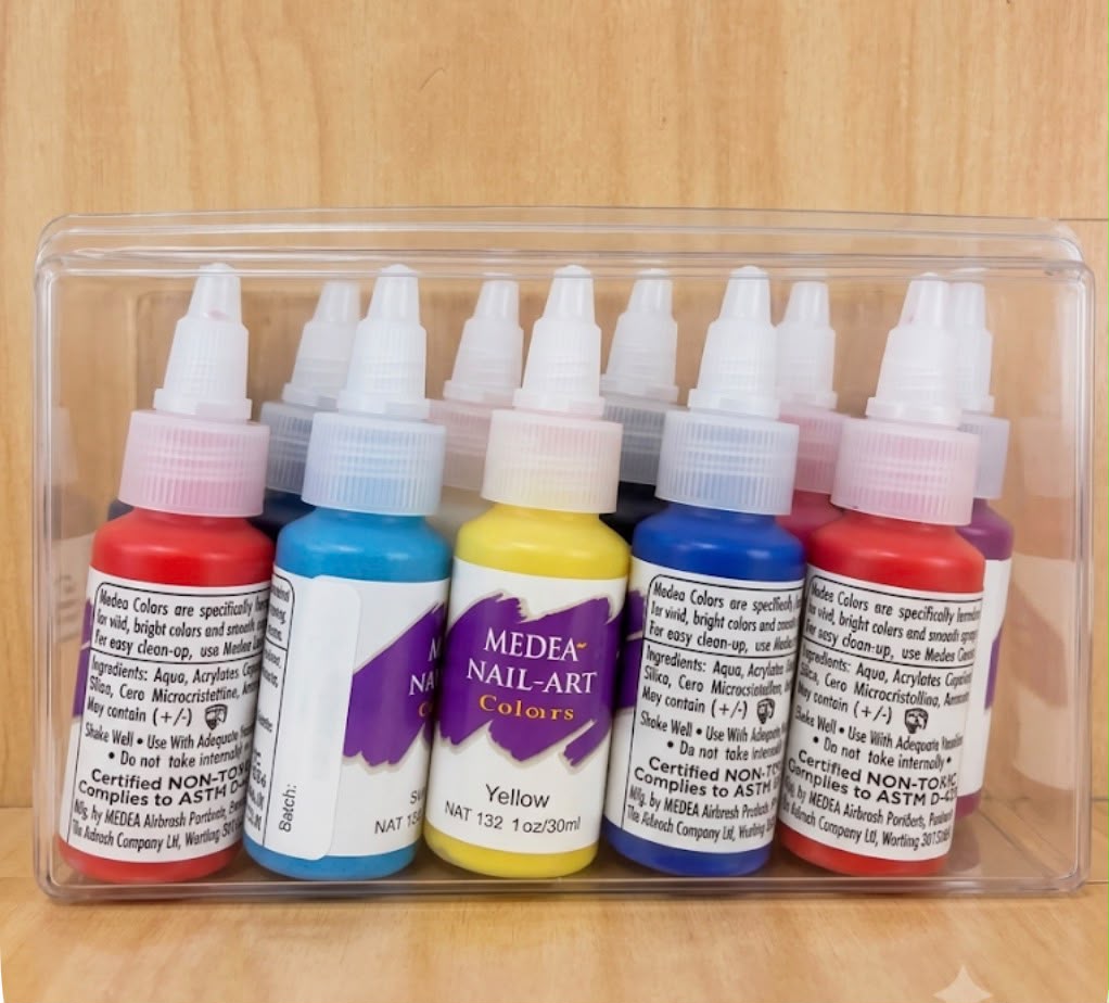 Medea Nail Art Airbrushing Paint Set – 10 Pack (30ml Bottles)